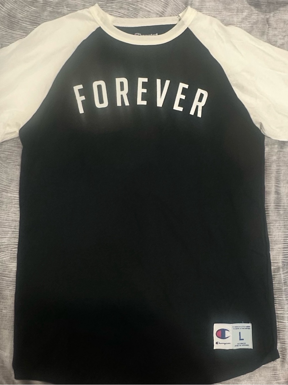 Champion Black & White Raglan 'FOREVER' Tee